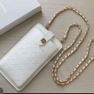 Chanel White and Gold Crossbody phone pouch